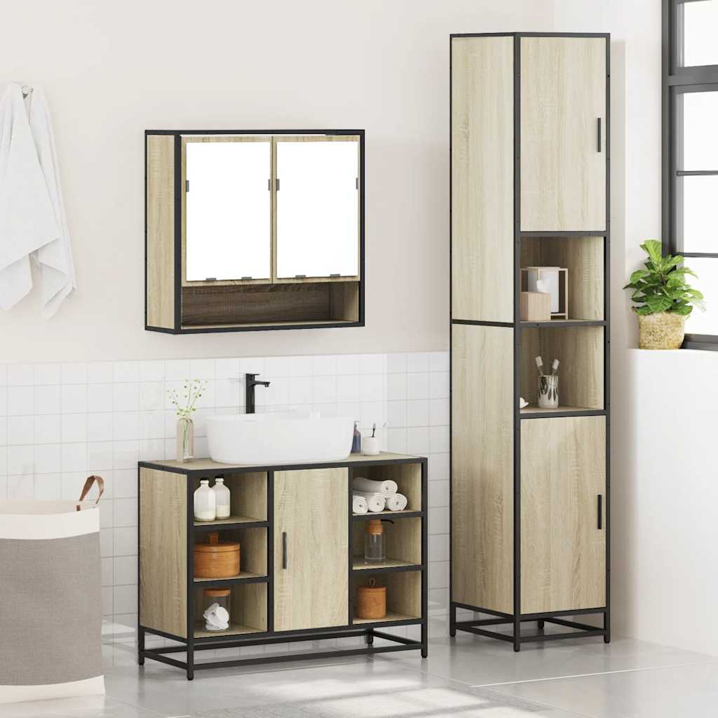 3 Piece Bathroom Furniture Set Engineered Wood