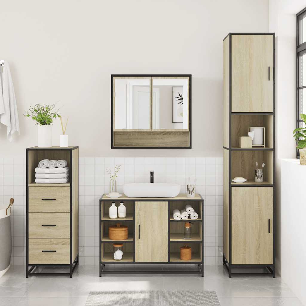 3 Piece Bathroom Furniture Set Engineered Wood