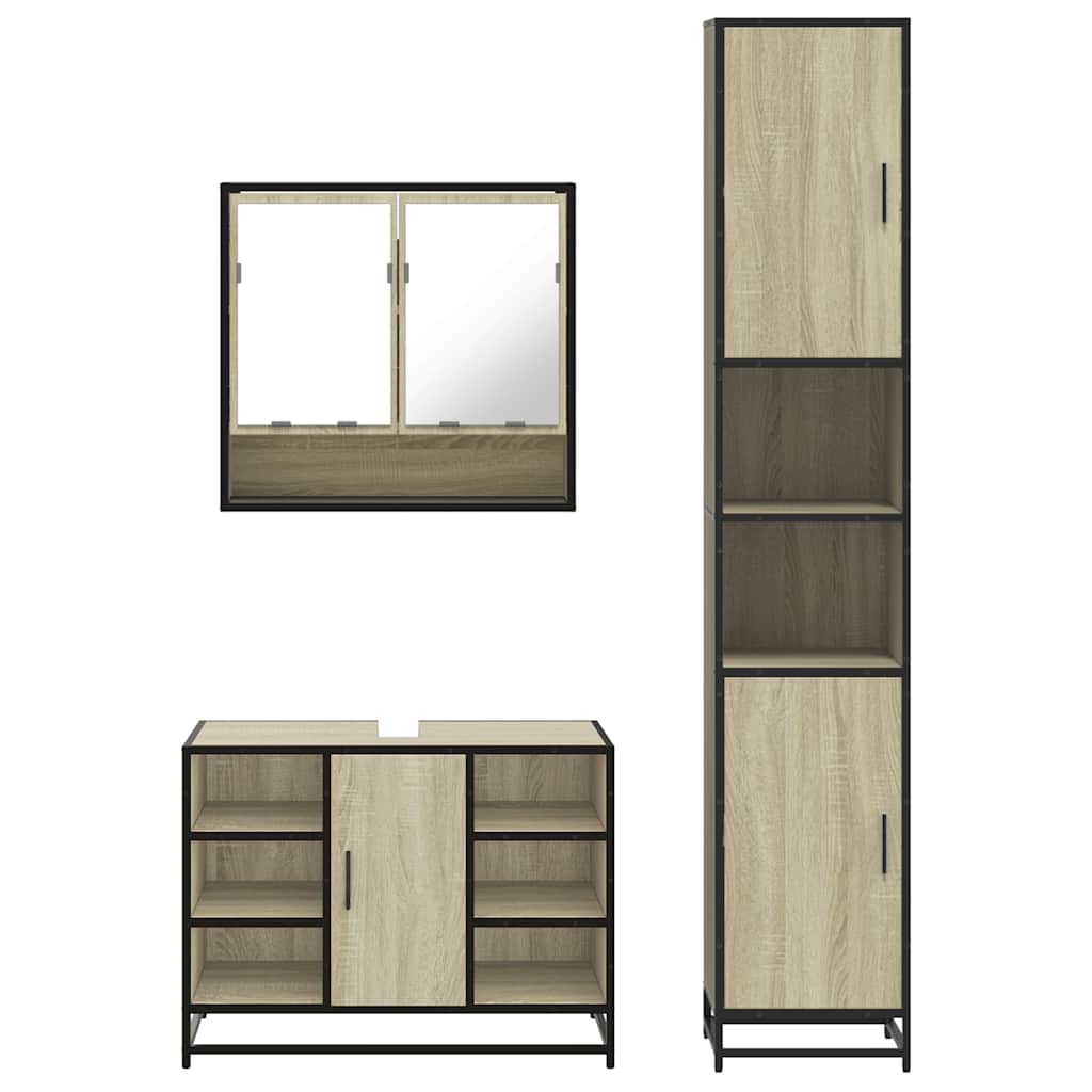 3 Piece Bathroom Furniture Set Engineered Wood