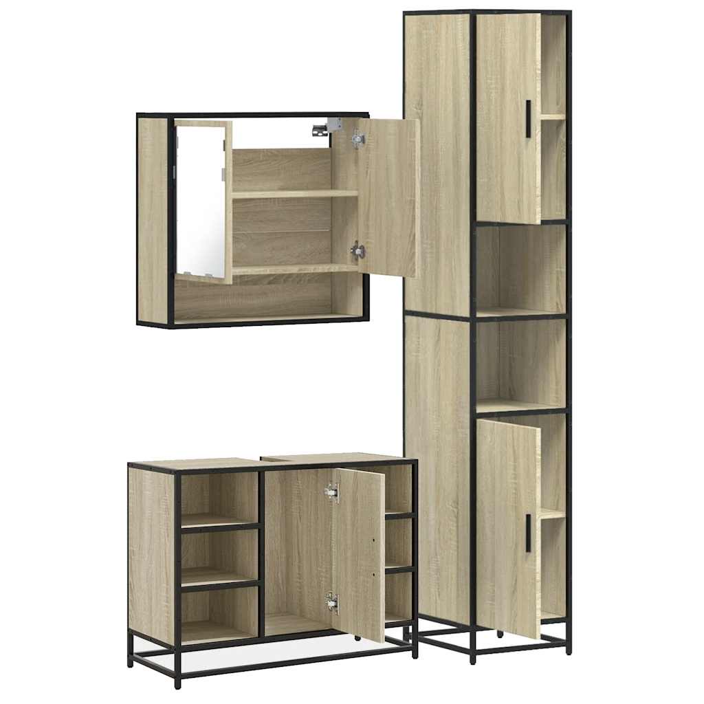 3 Piece Bathroom Furniture Set Engineered Wood