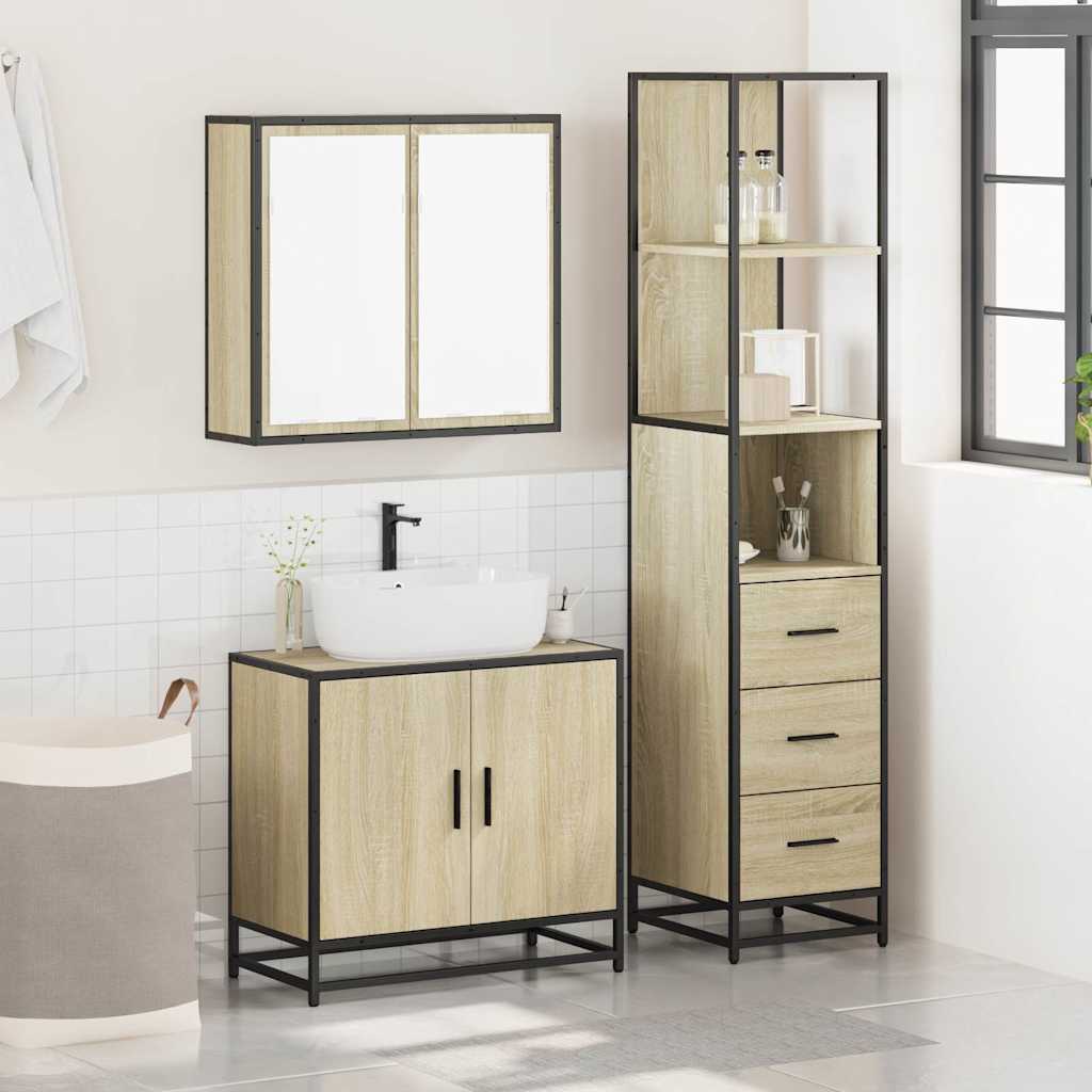 3 Piece Bathroom Furniture Set Engineered Wood