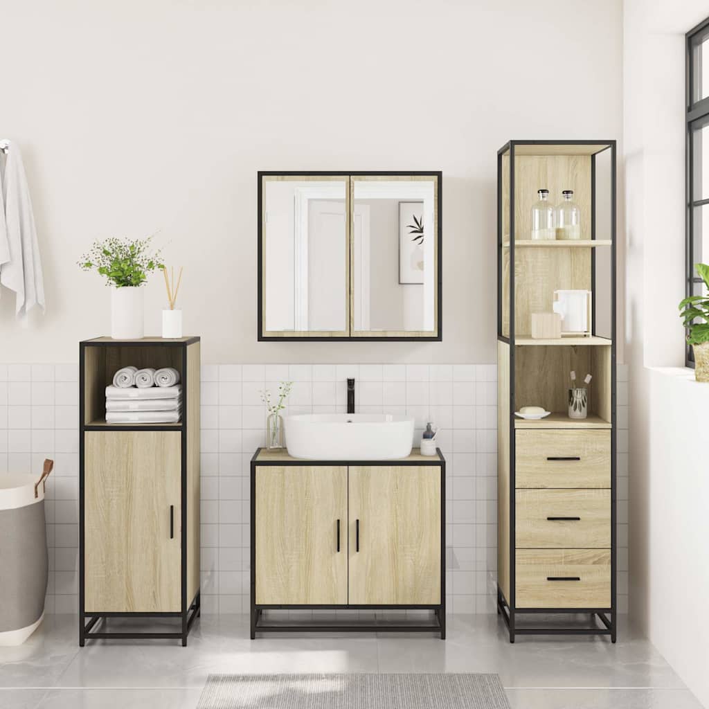 3 Piece Bathroom Furniture Set Engineered Wood