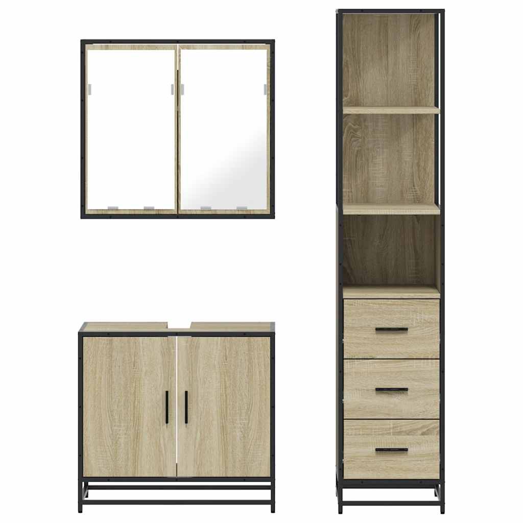 3 Piece Bathroom Furniture Set Engineered Wood