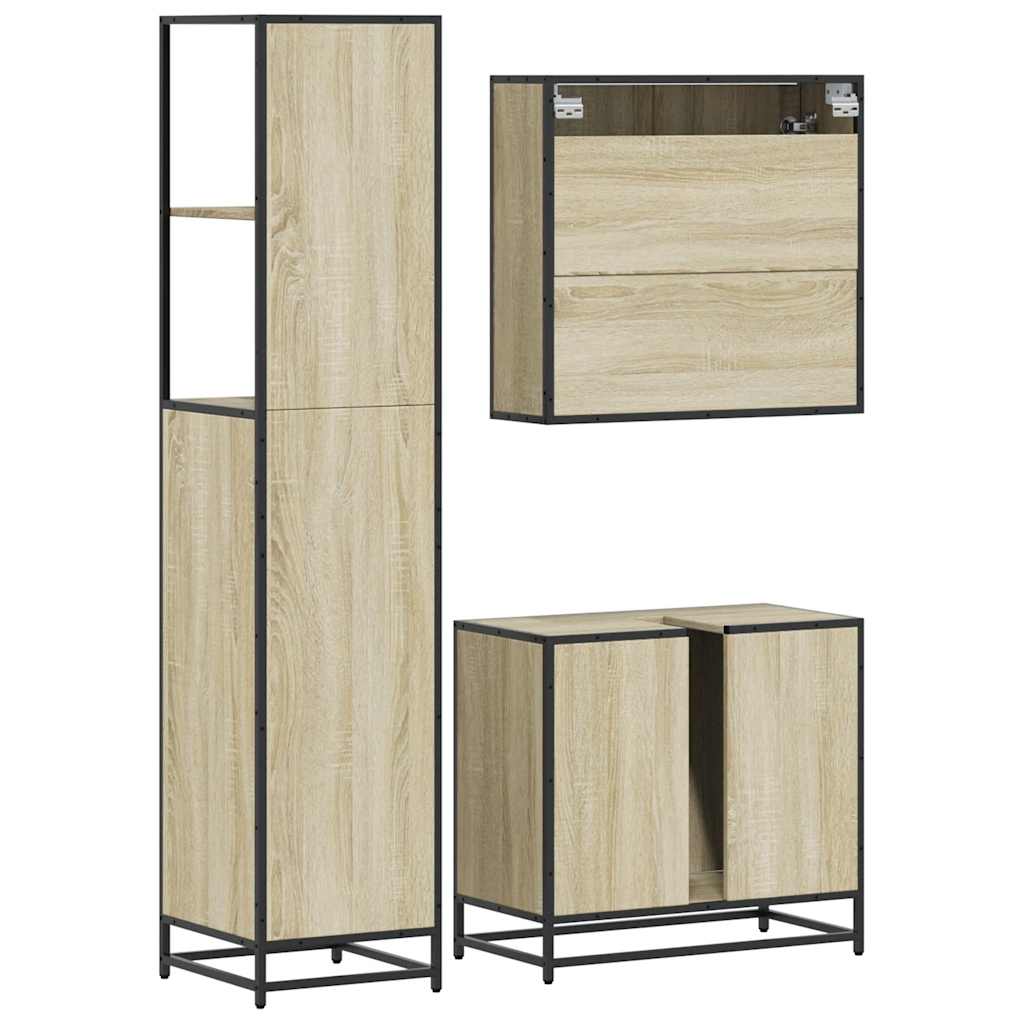 3 Piece Bathroom Furniture Set Engineered Wood
