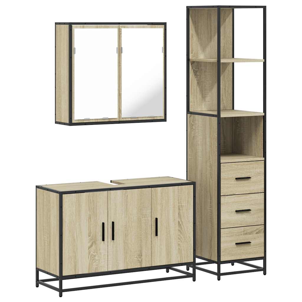 3 Piece Bathroom Furniture Set Engineered Wood