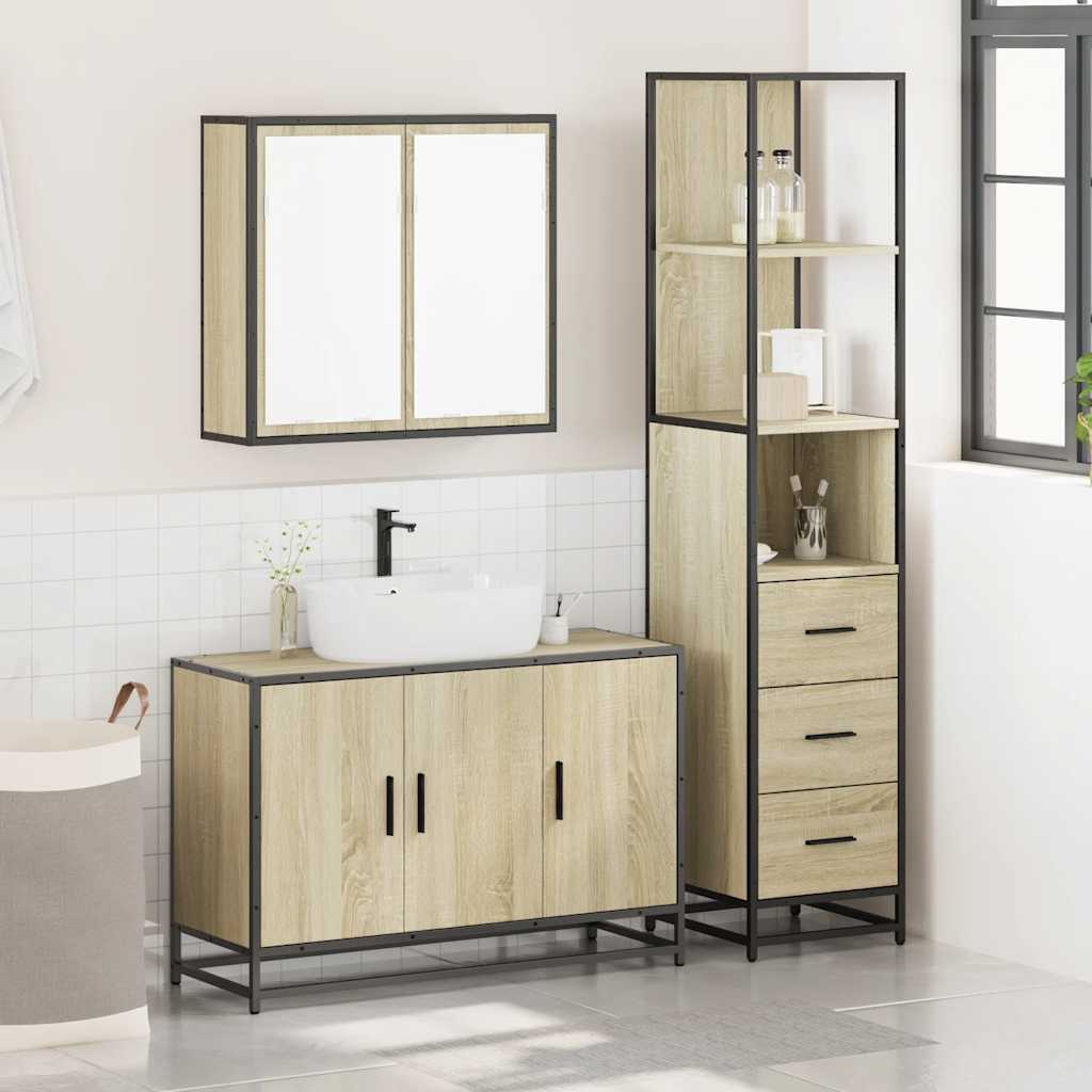 3 Piece Bathroom Furniture Set Engineered Wood
