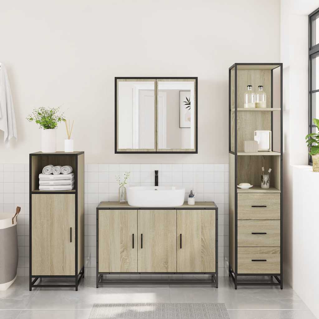 3 Piece Bathroom Furniture Set Engineered Wood