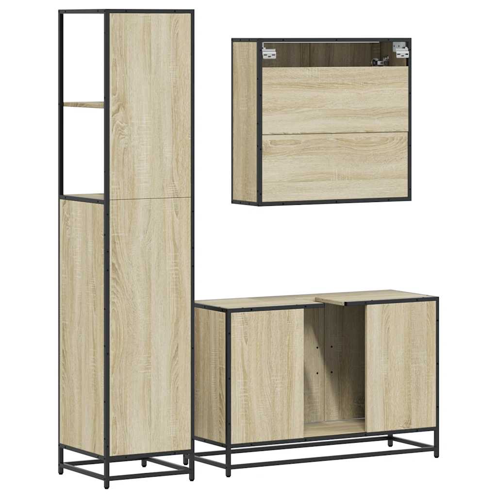 3 Piece Bathroom Furniture Set Engineered Wood