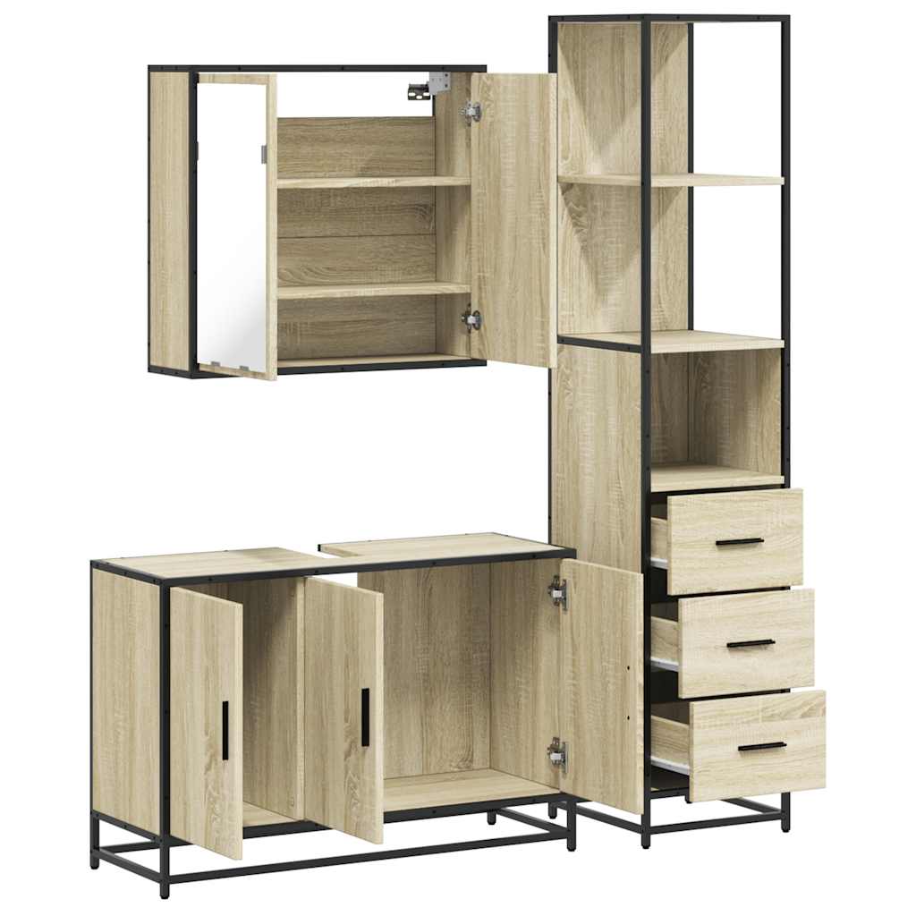 3 Piece Bathroom Furniture Set Engineered Wood