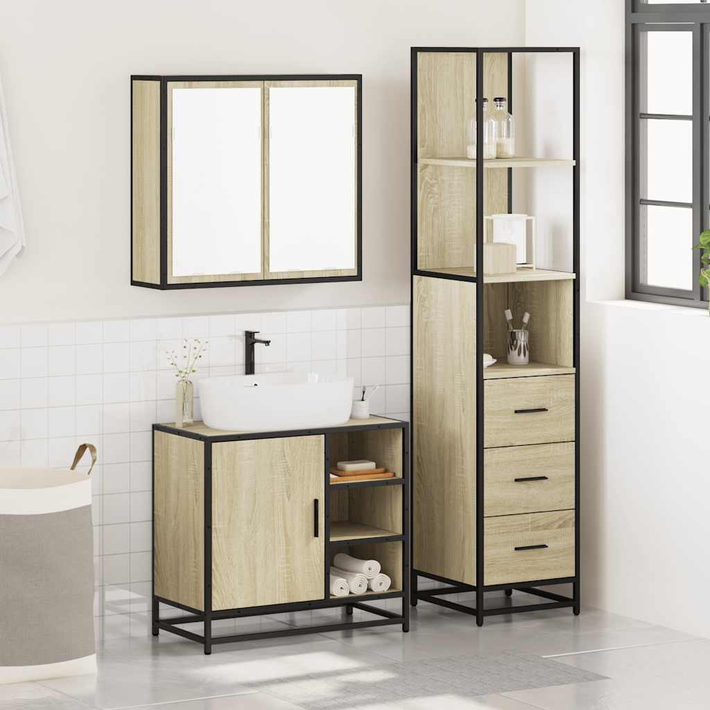 3 Piece Bathroom Furniture Set Engineered Wood