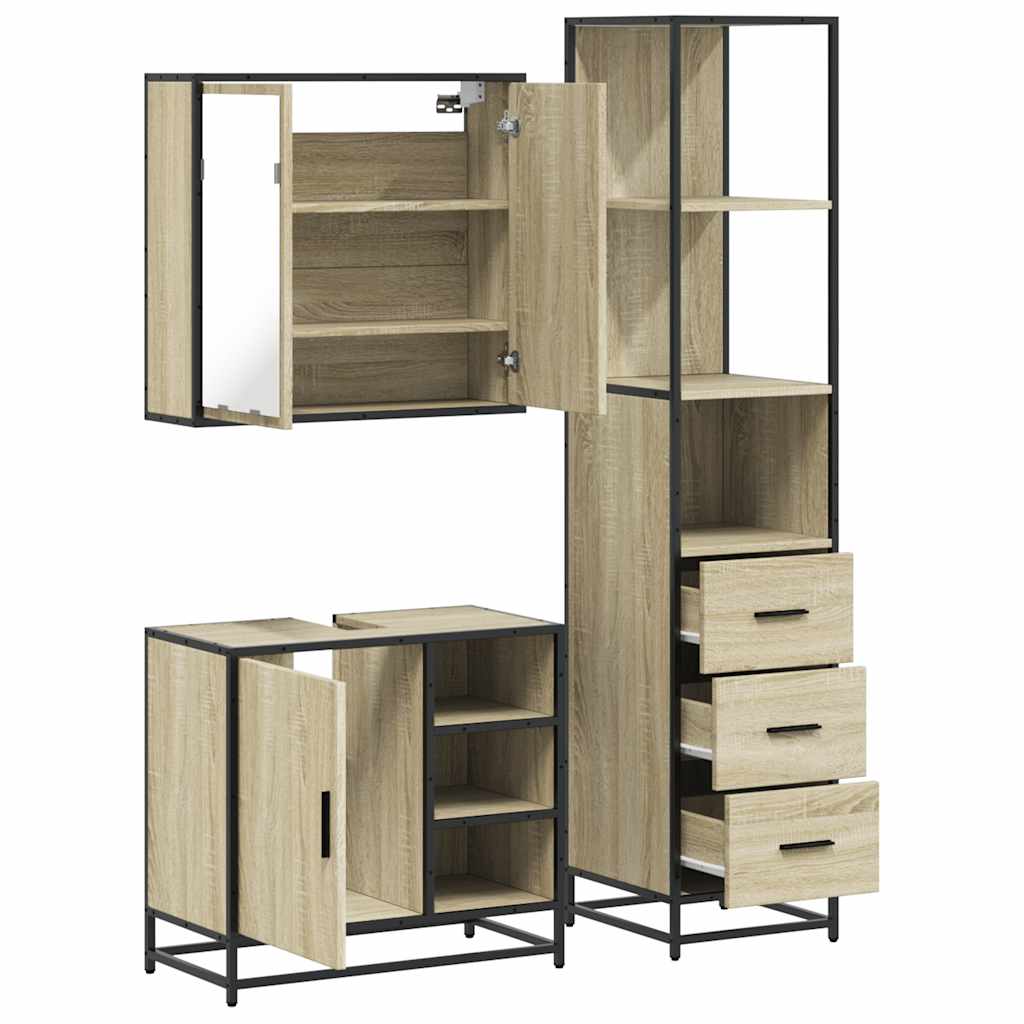 3 Piece Bathroom Furniture Set Engineered Wood