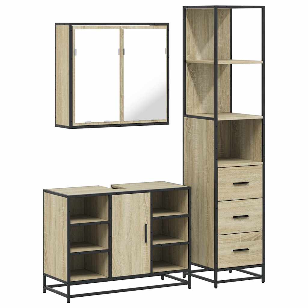 3 Piece Bathroom Furniture Set Engineered Wood