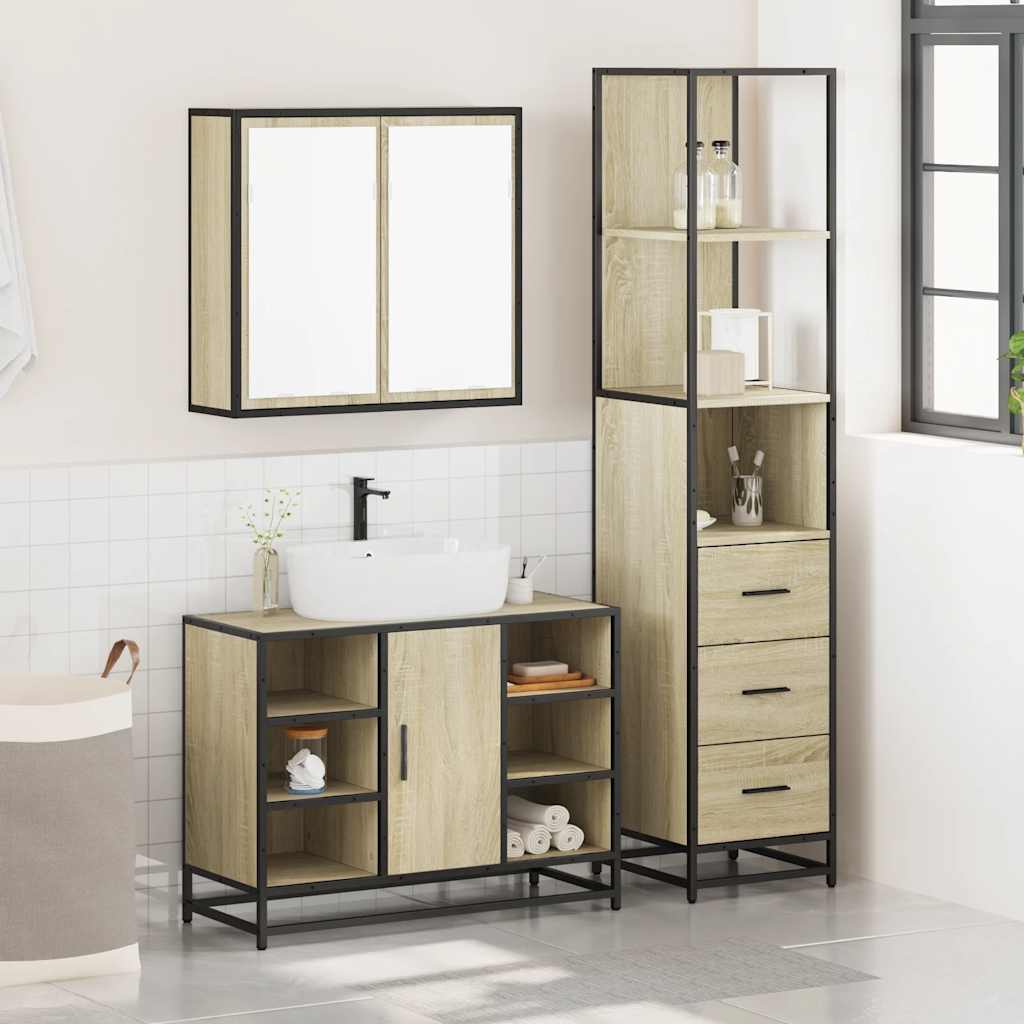 3 Piece Bathroom Furniture Set Engineered Wood