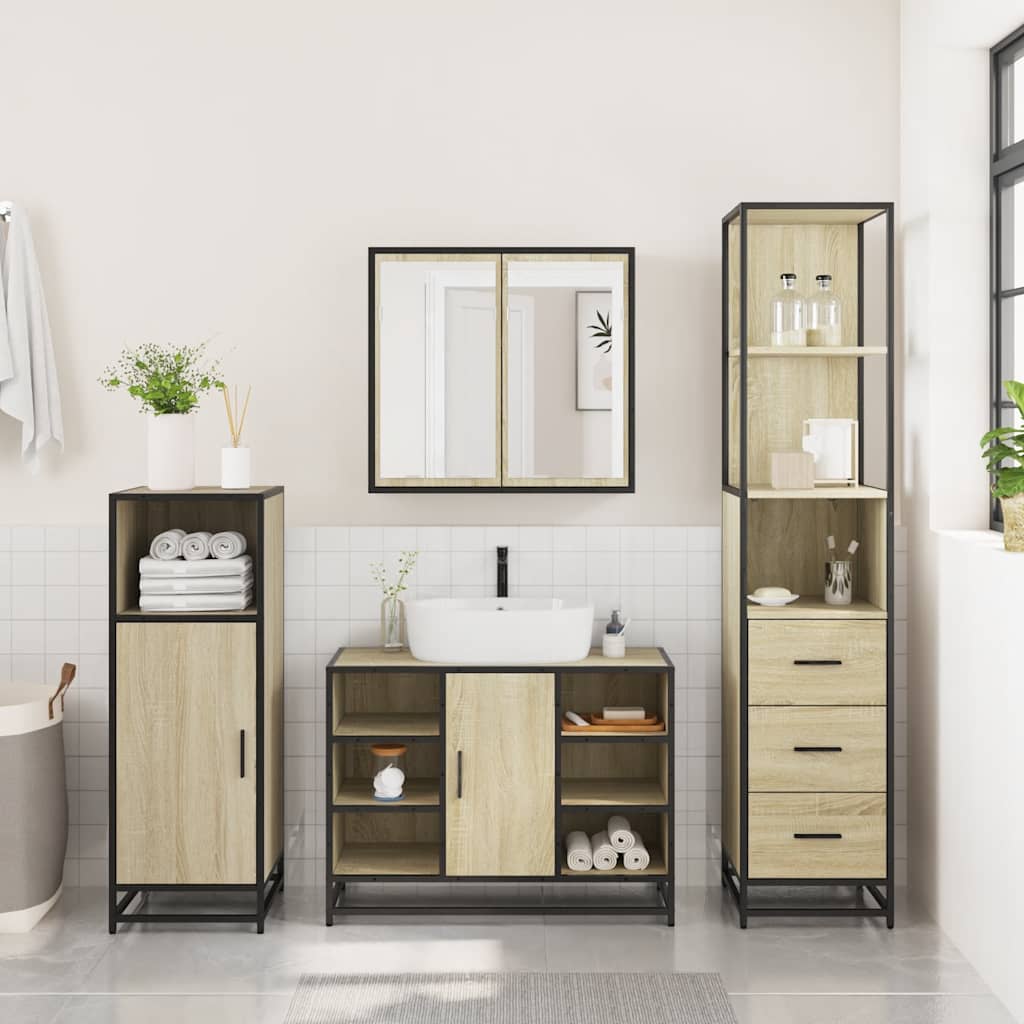 3 Piece Bathroom Furniture Set Engineered Wood