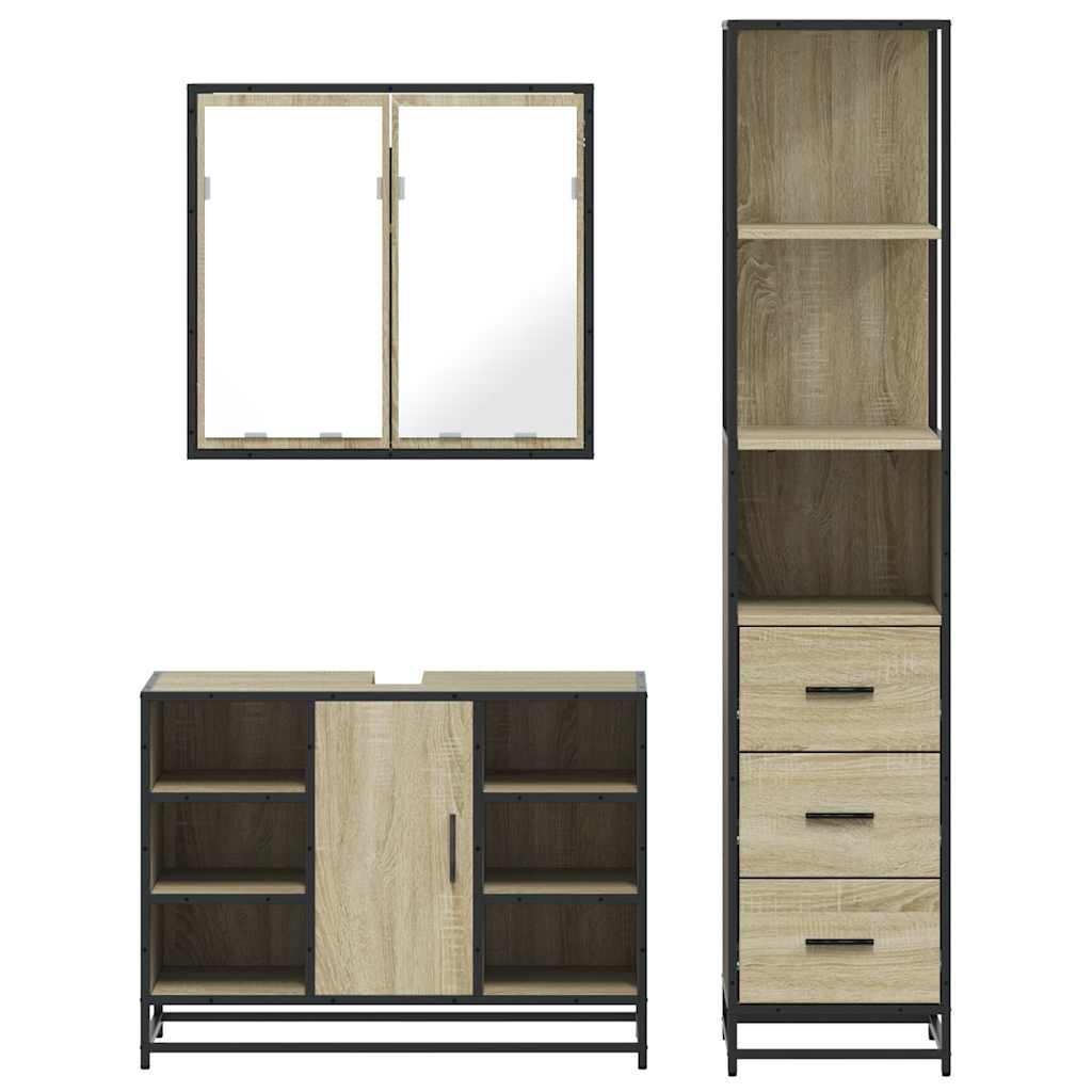 3 Piece Bathroom Furniture Set Engineered Wood