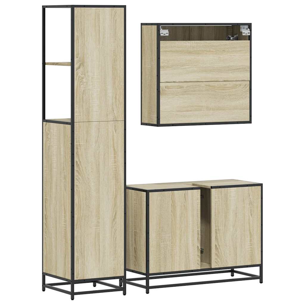 3 Piece Bathroom Furniture Set Engineered Wood