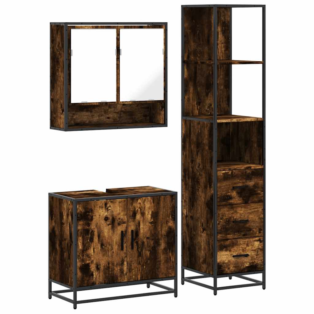 3 Piece Bathroom Furniture Set Engineered Wood