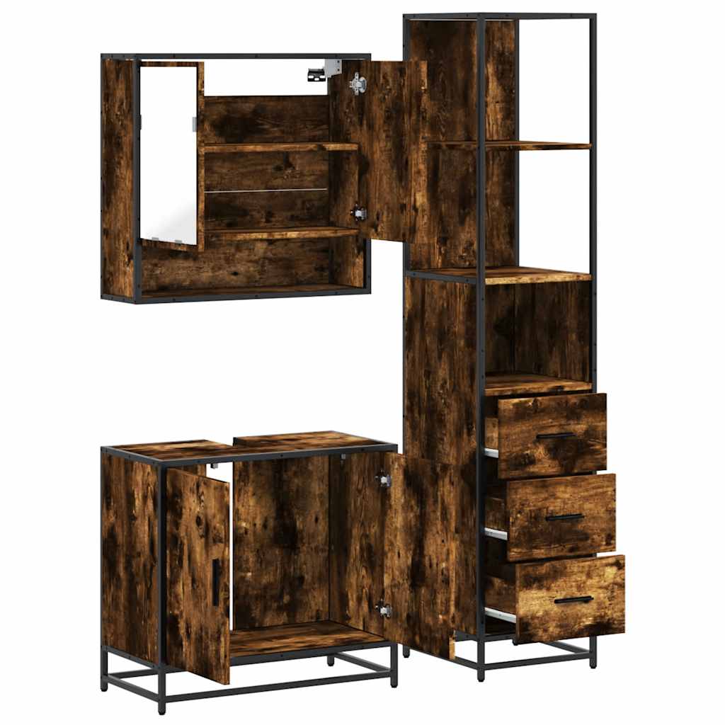 3 Piece Bathroom Furniture Set Engineered Wood