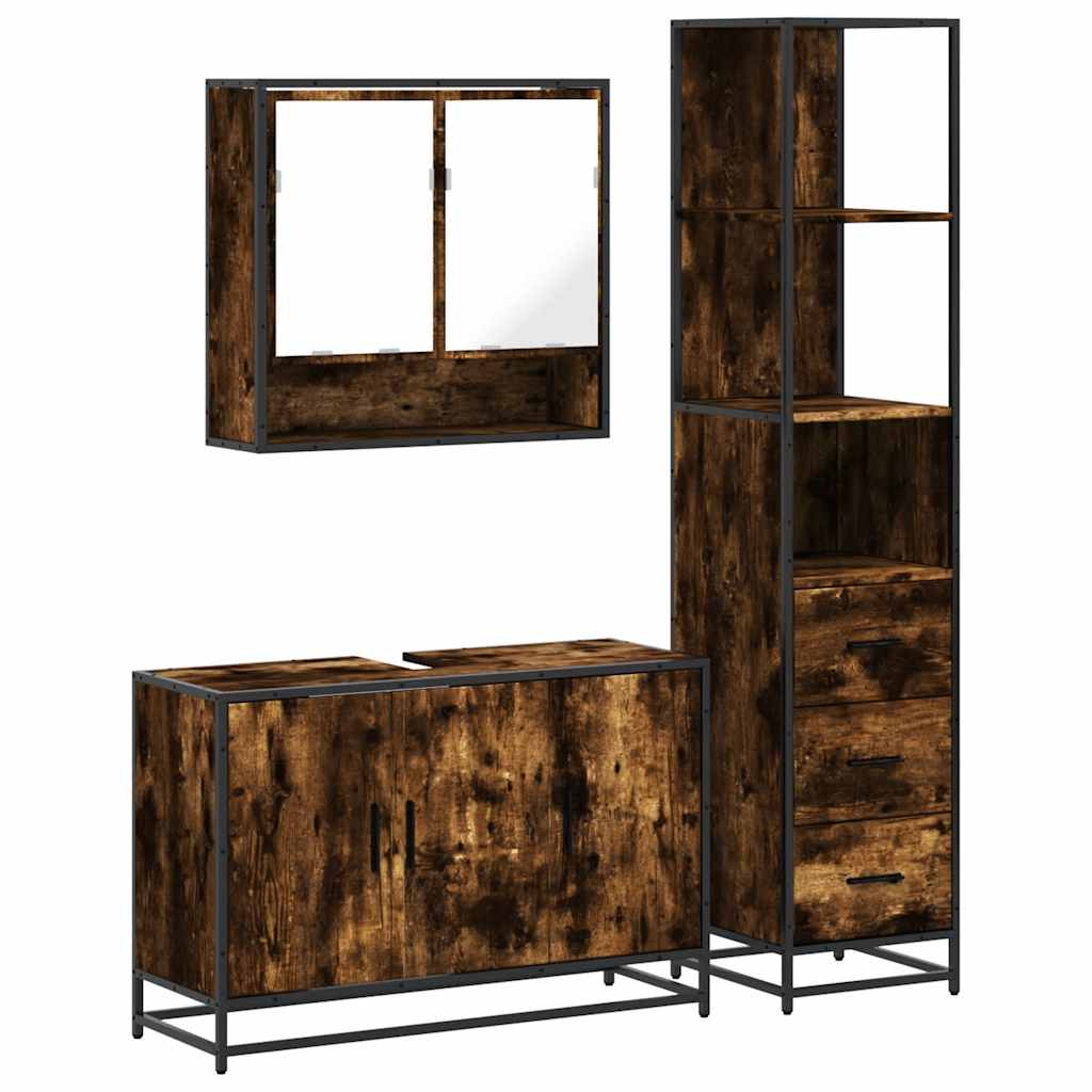 3 Piece Bathroom Furniture Set Engineered Wood