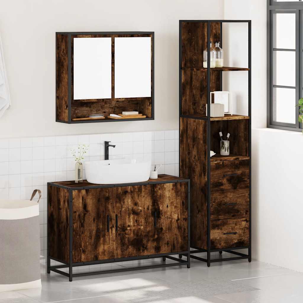 3 Piece Bathroom Furniture Set Engineered Wood