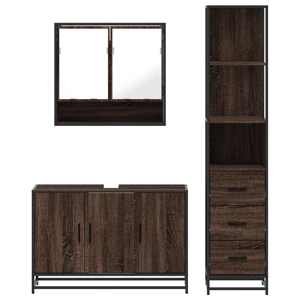 3 Piece Bathroom Furniture Set Brown Oak Engineered Wood