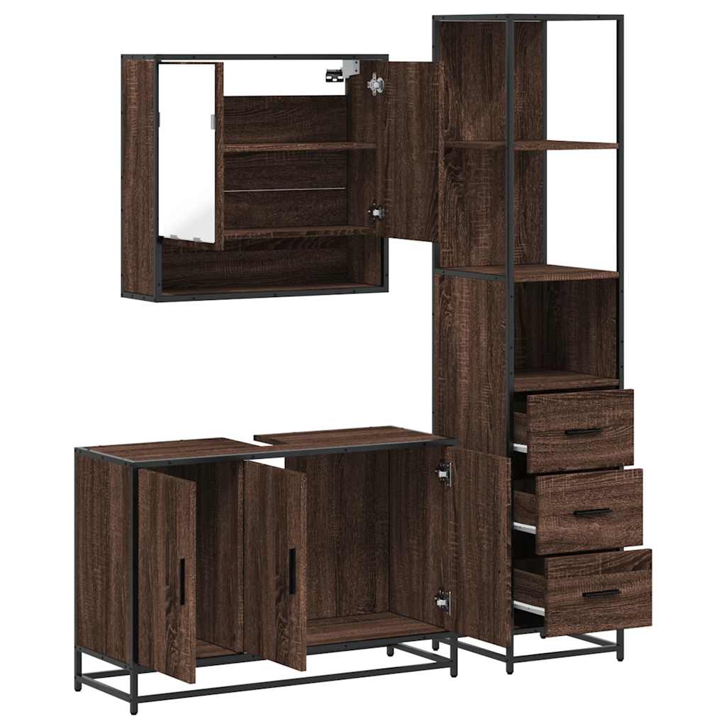 3 Piece Bathroom Furniture Set Brown Oak Engineered Wood