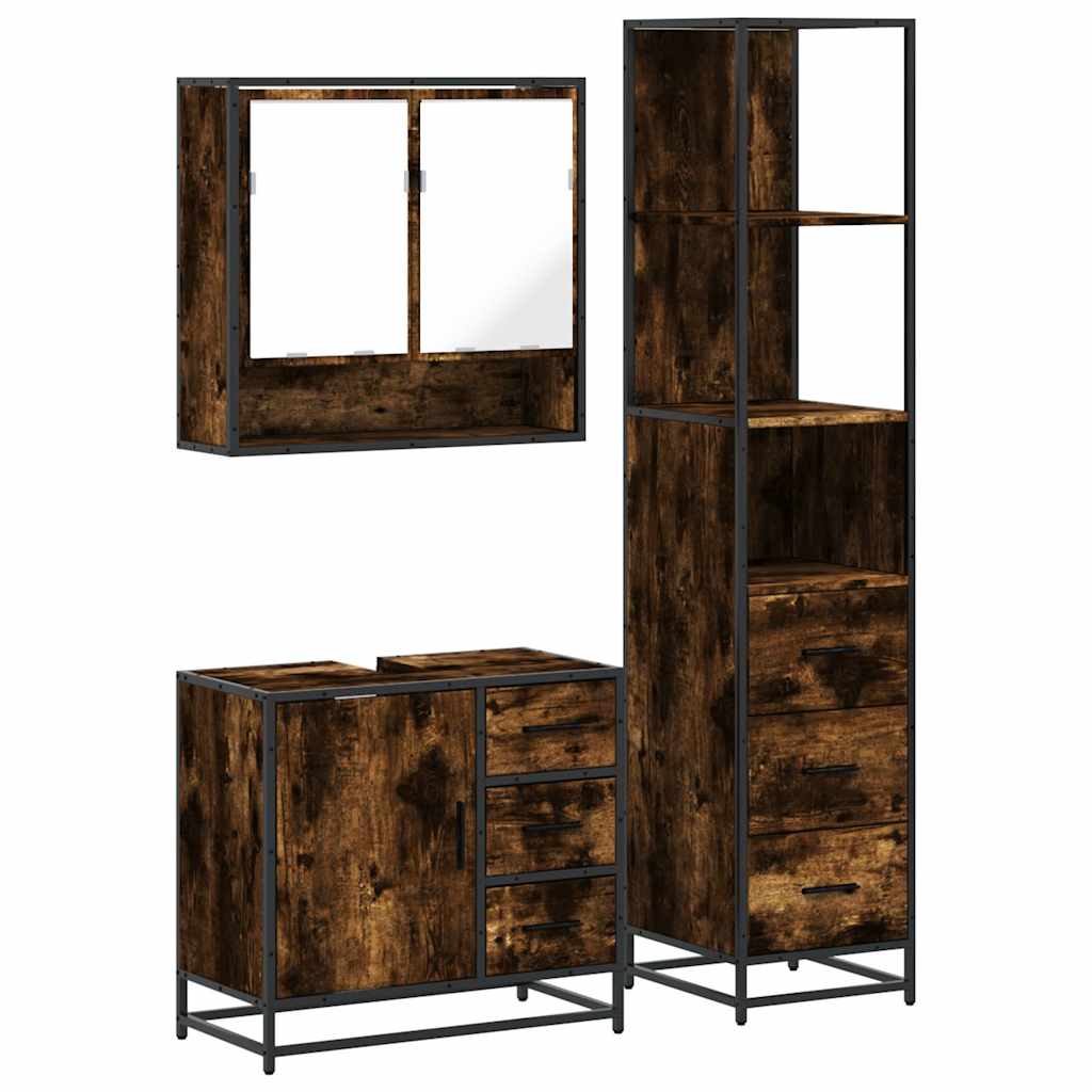 3 Piece Bathroom Furniture Set Engineered Wood
