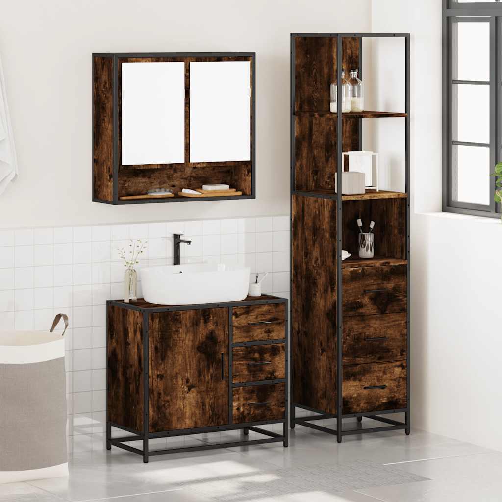 3 Piece Bathroom Furniture Set Engineered Wood