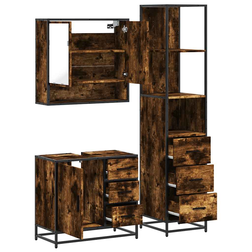 3 Piece Bathroom Furniture Set Engineered Wood