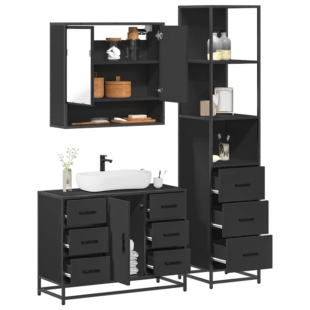 3 Piece Bathroom Furniture Set Engineered Wood