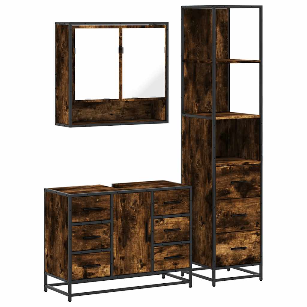3 Piece Bathroom Furniture Set Engineered Wood