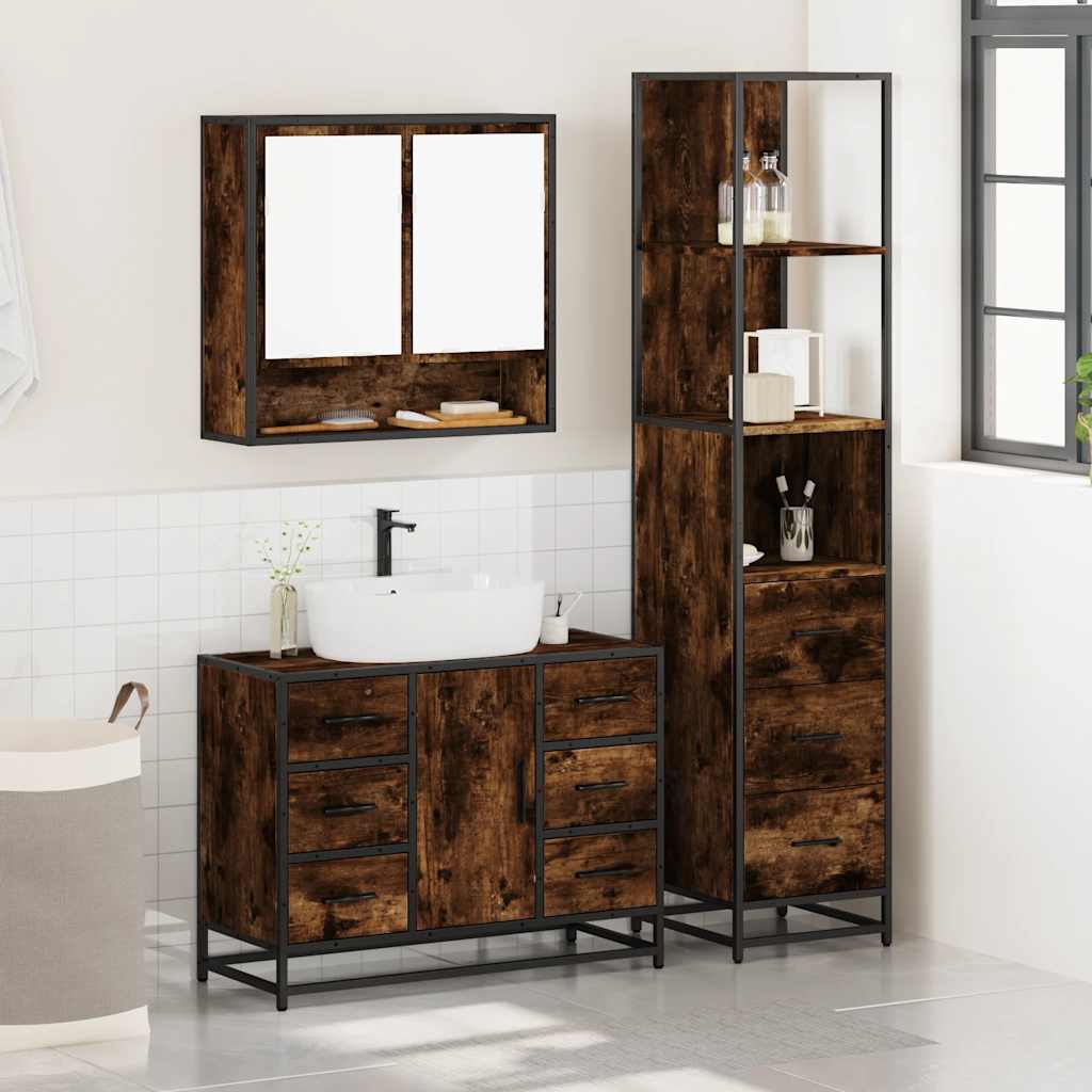 3 Piece Bathroom Furniture Set Engineered Wood