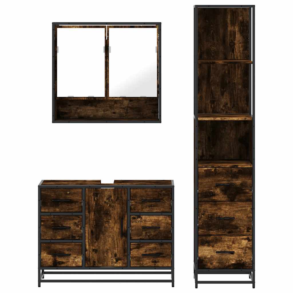 3 Piece Bathroom Furniture Set Engineered Wood