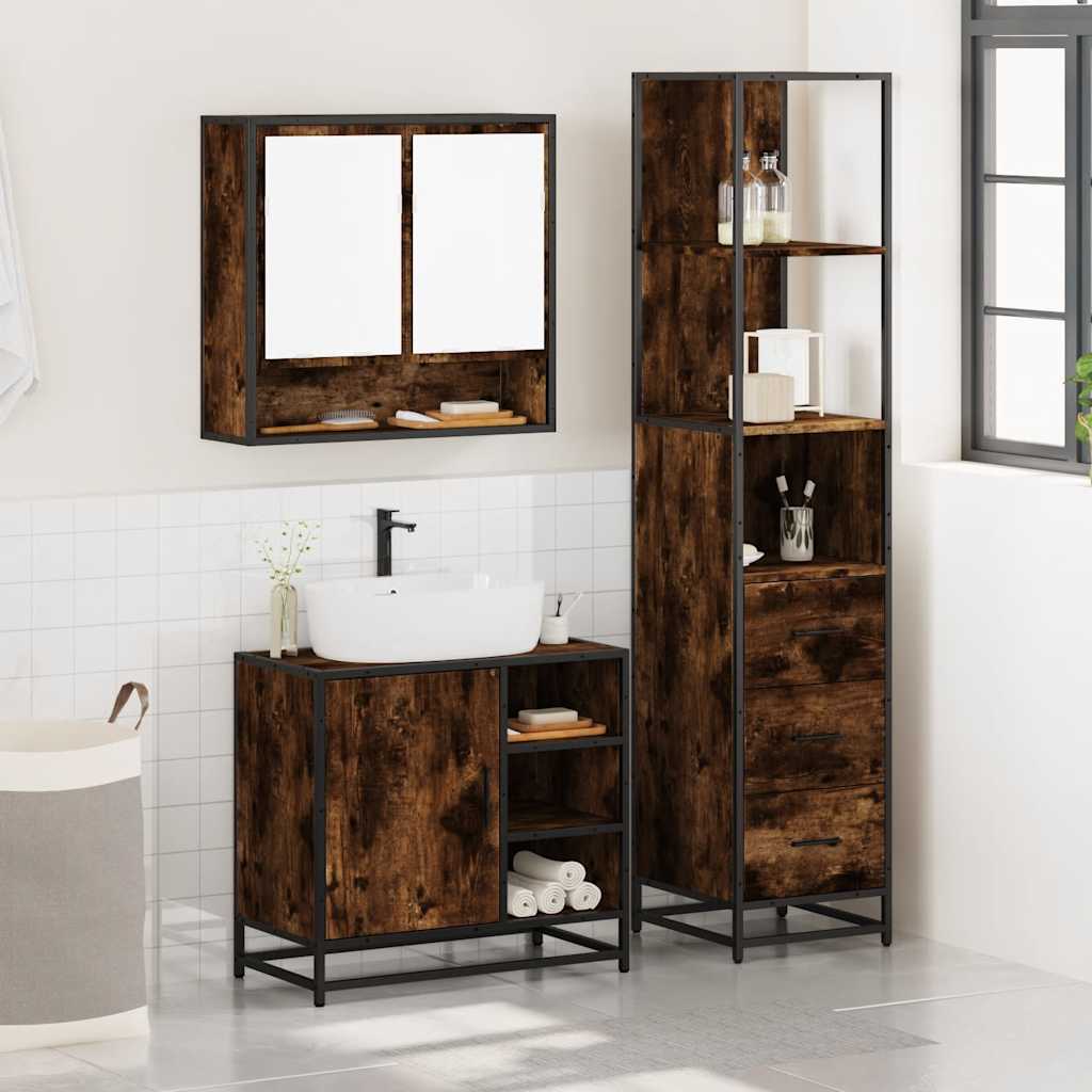 3 Piece Bathroom Furniture Set Engineered Wood