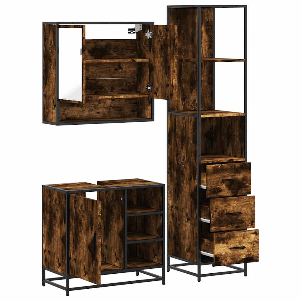3 Piece Bathroom Furniture Set Engineered Wood
