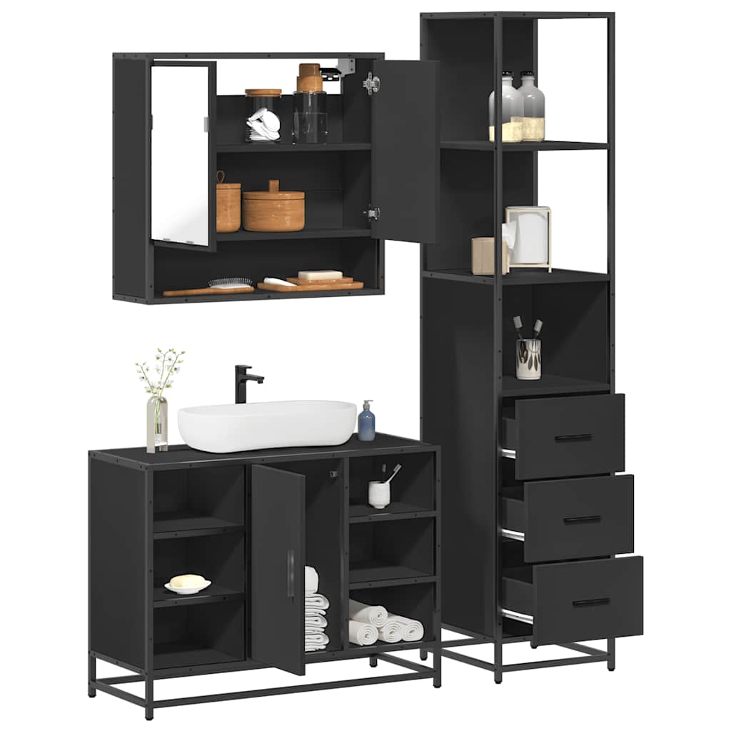 3 Piece Bathroom Furniture Set Engineered Wood