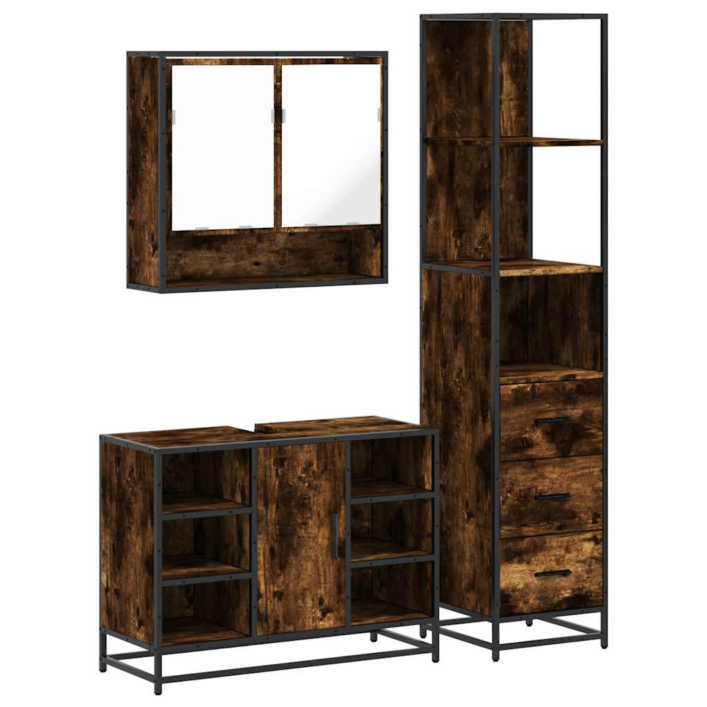 3 Piece Bathroom Furniture Set Engineered Wood
