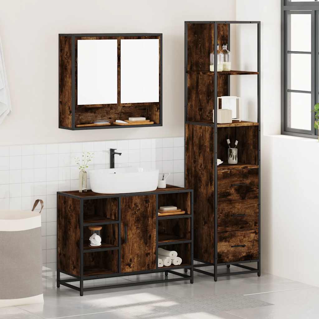3 Piece Bathroom Furniture Set Engineered Wood