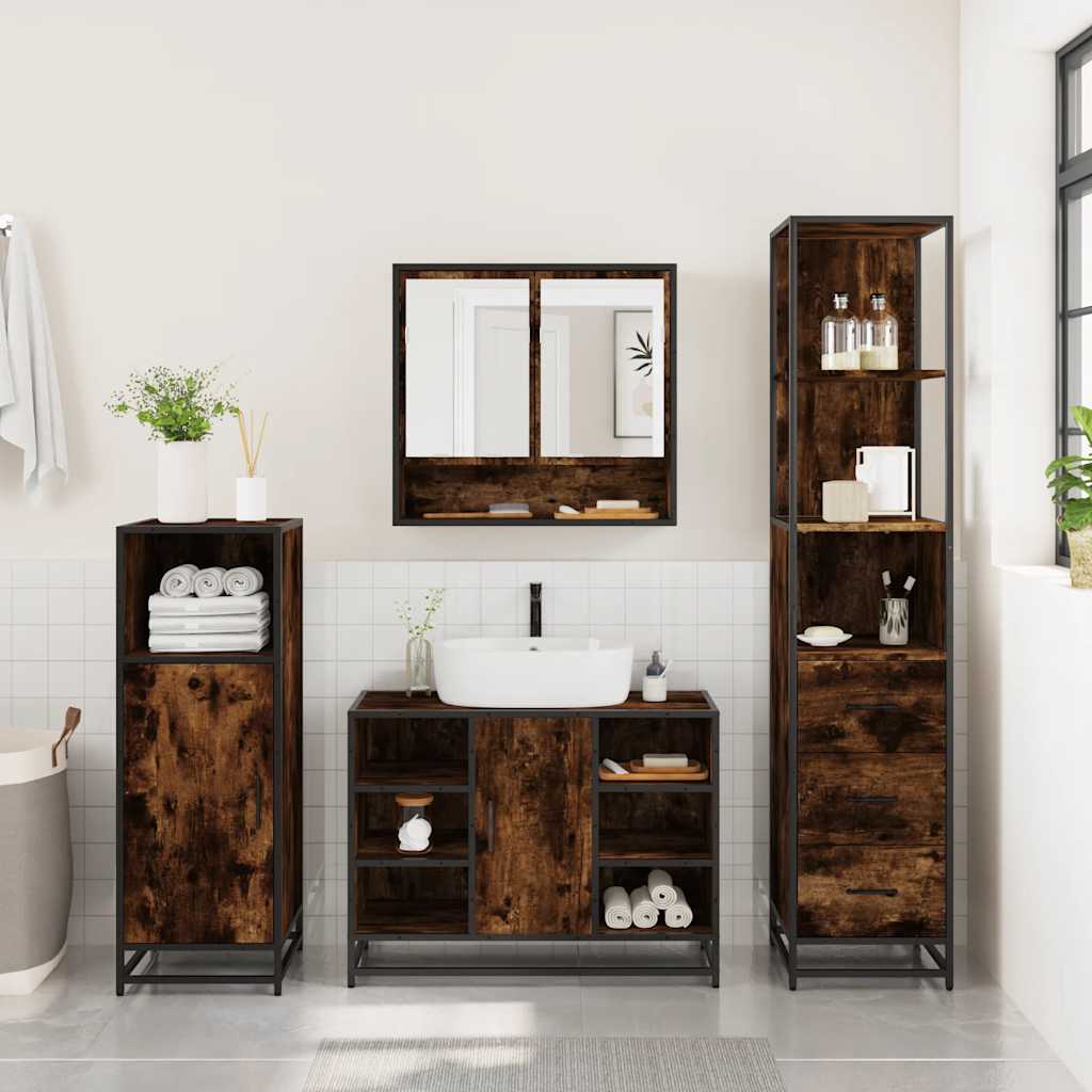 3 Piece Bathroom Furniture Set Engineered Wood
