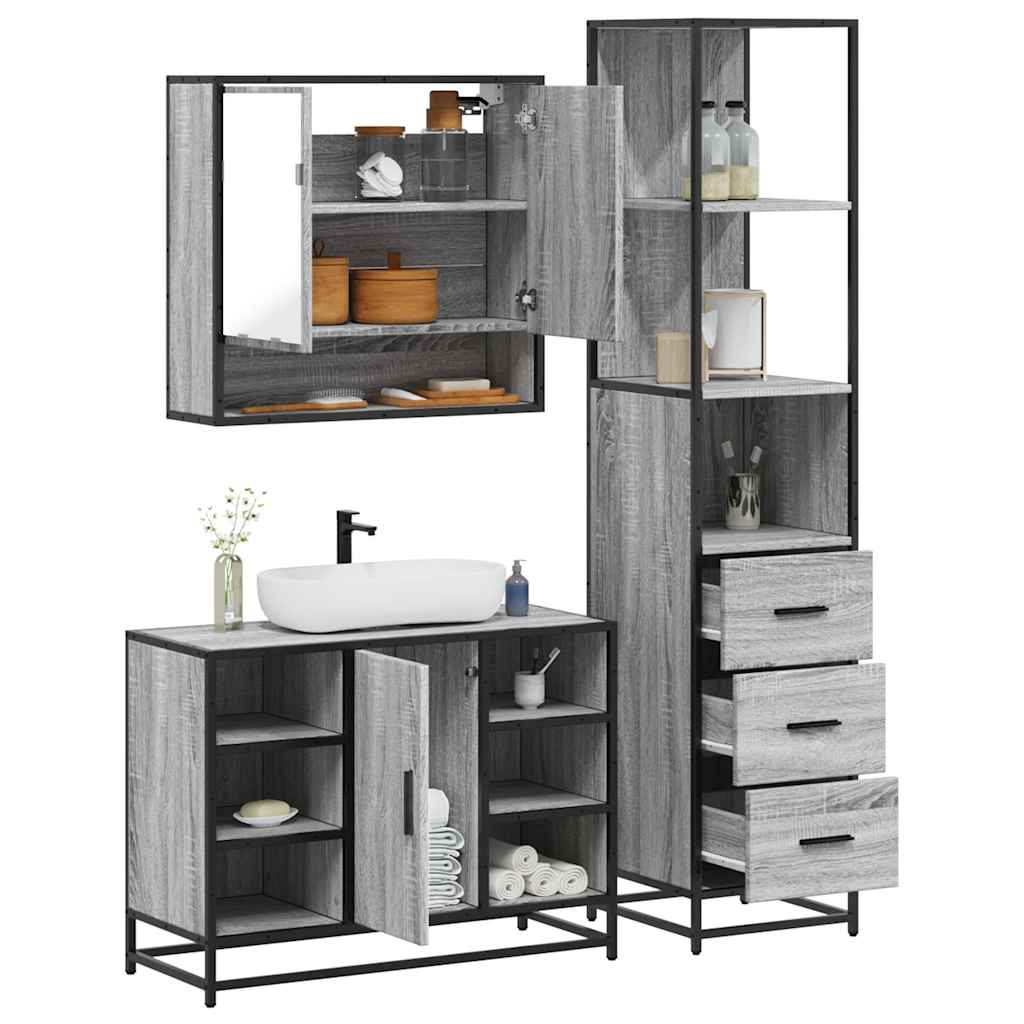 3 Piece Bathroom Furniture Set Engineered Wood