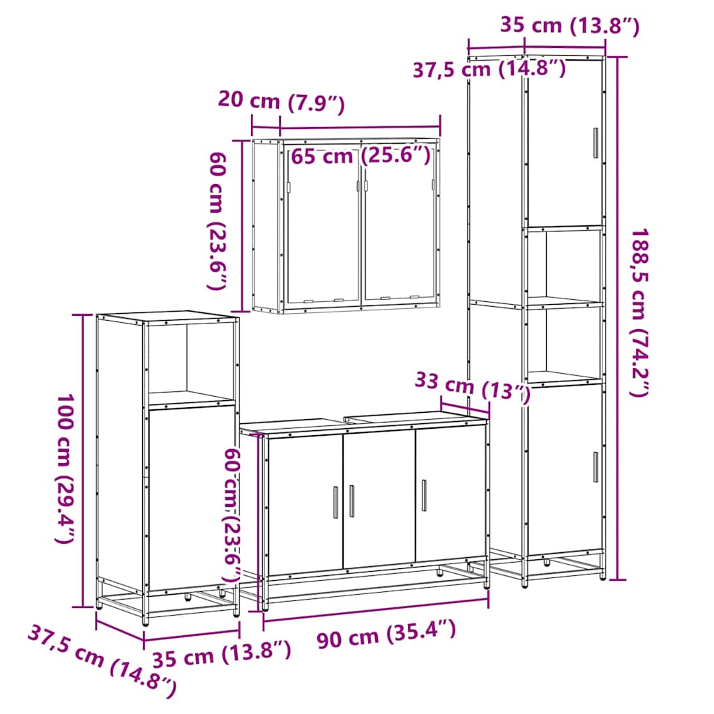 4 Piece Bathroom Furniture Set Engineered Wood