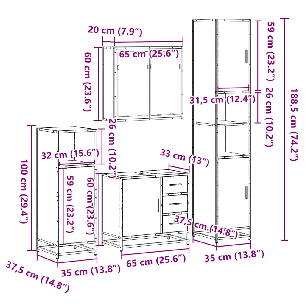 4 Piece Bathroom Furniture Set Engineered Wood