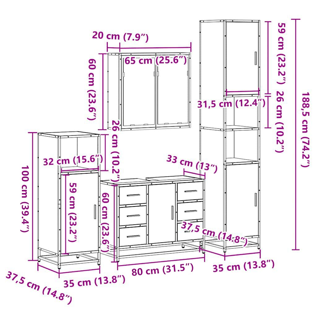 4 Piece Bathroom Furniture Set Engineered Wood