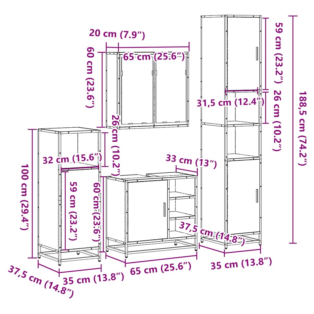 4 Piece Bathroom Furniture Set Engineered Wood