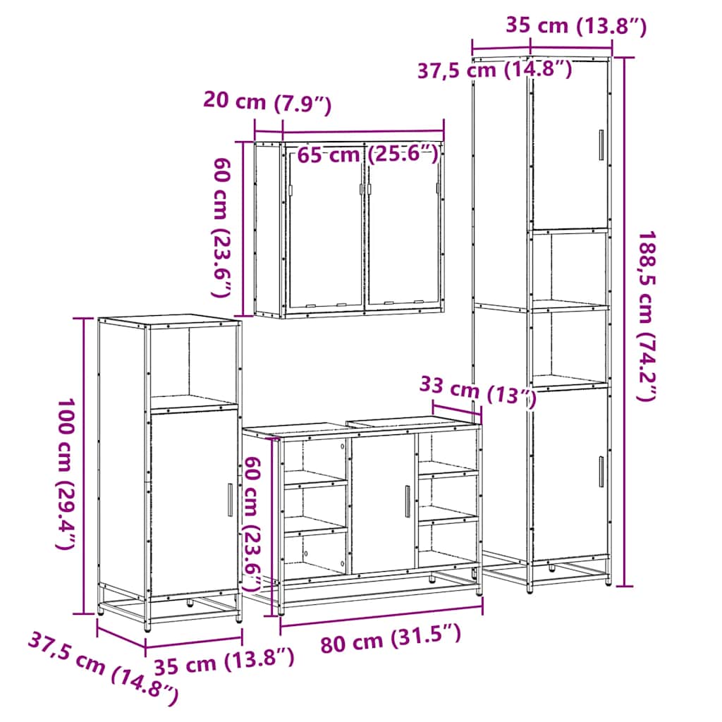 4 Piece Bathroom Furniture Set Engineered Wood