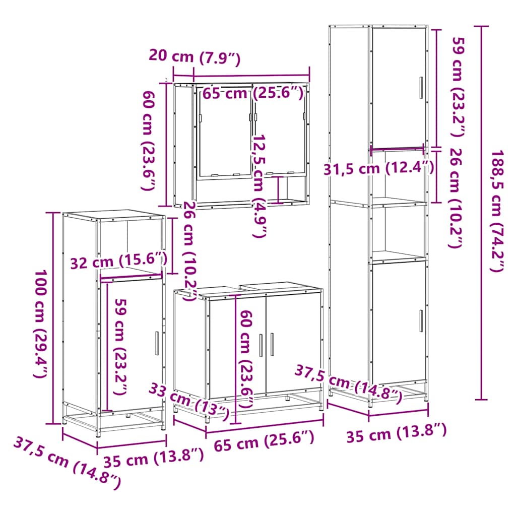 4 Piece Bathroom Furniture Set Engineered Wood