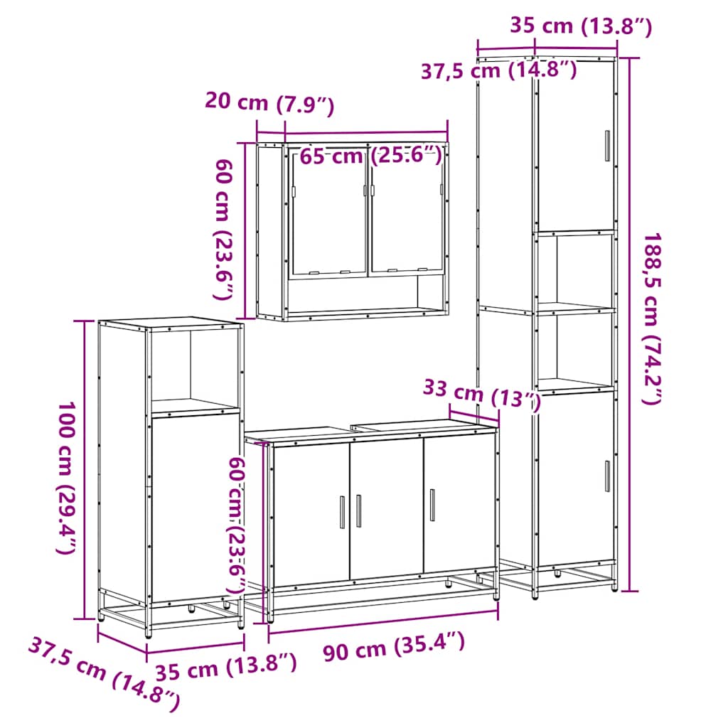 4 Piece Bathroom Furniture Set Engineered Wood