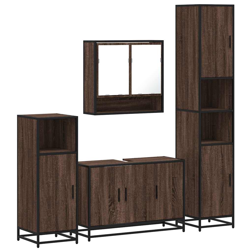 4 Piece Bathroom Furniture Set Brown Oak Engineered Wood
