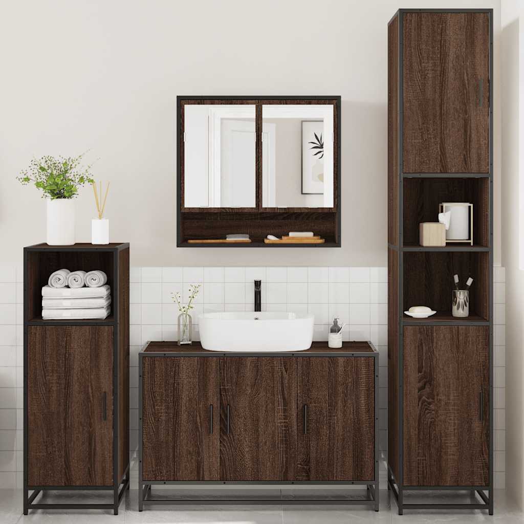 4 Piece Bathroom Furniture Set Brown Oak Engineered Wood