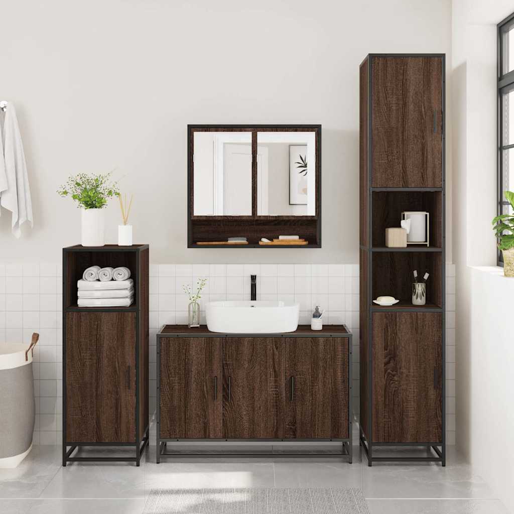 4 Piece Bathroom Furniture Set Brown Oak Engineered Wood